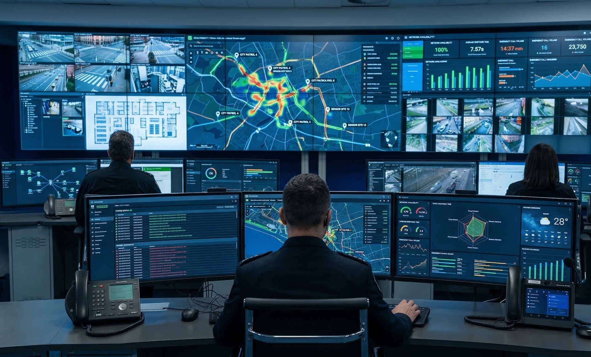 Operator workspace with multiple monitors